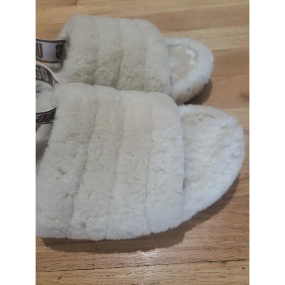 UGG Fluff Yeah Slide Slippers Womens Natural Sherling Strap US 7 EU 38 - Picture 11 of 14